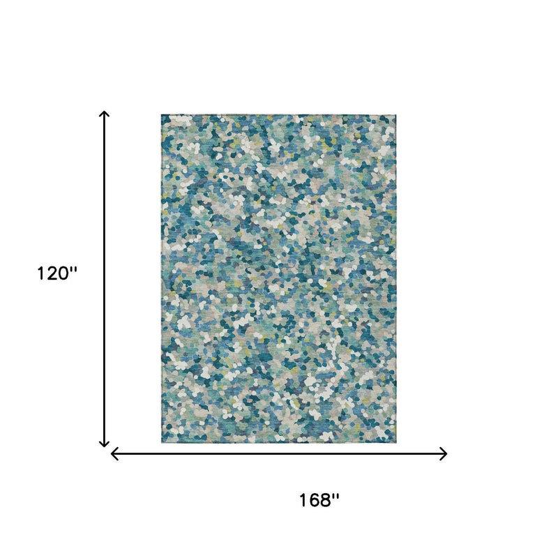 10' X 14' Teal Blue And Blue Geometric Washable Indoor Outdoor Area Rug Homeroots Outdoor