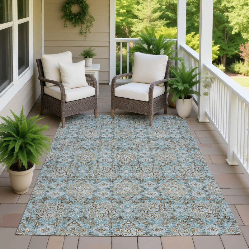 10' X 14' Teal Blue And Blue Oriental Washable Indoor Outdoor Area Rug Homeroots Outdoor