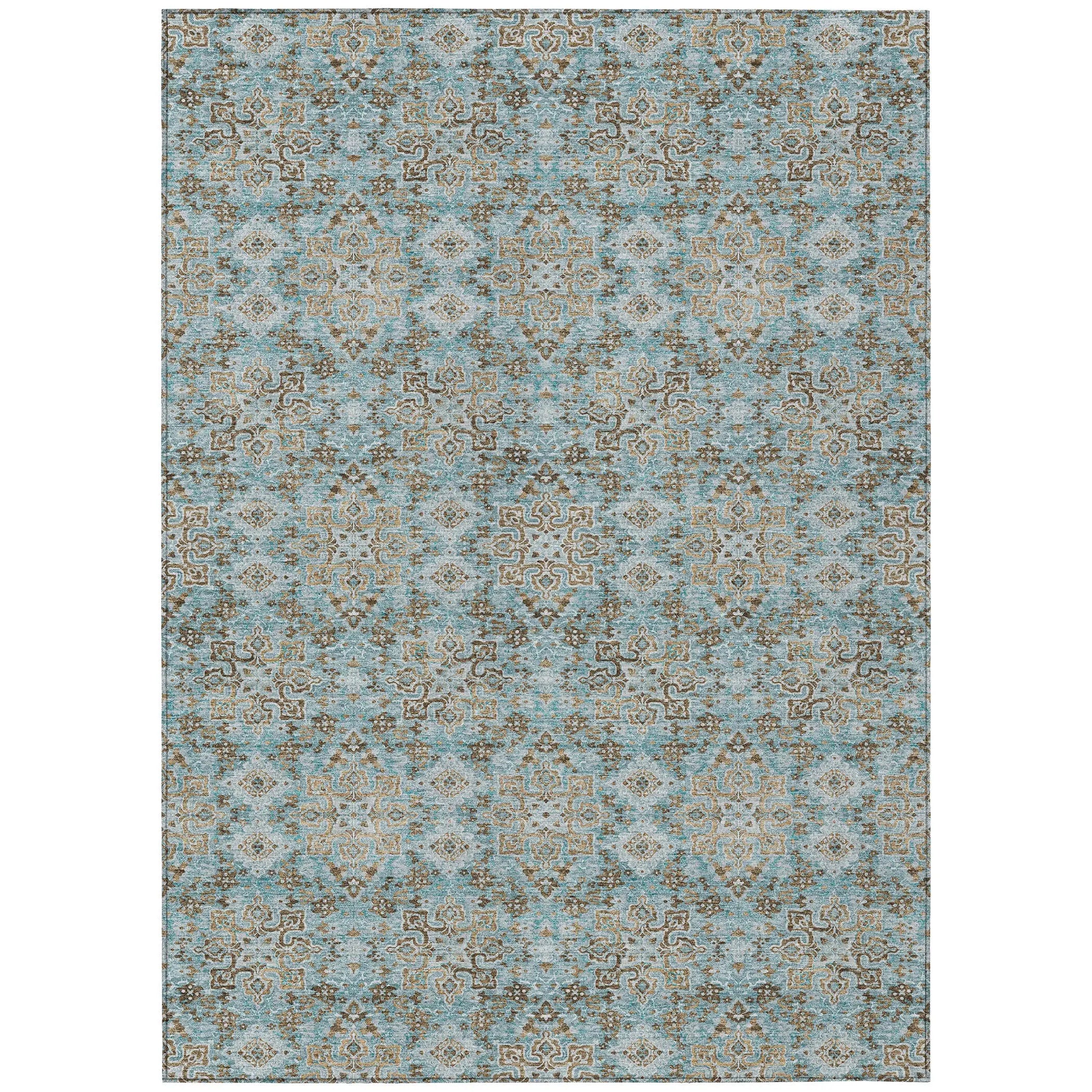10' X 14' Teal Blue And Blue Oriental Washable Indoor Outdoor Area Rug Homeroots Outdoor