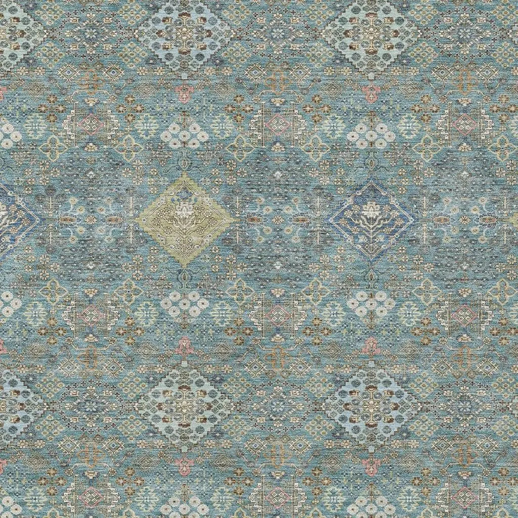 10' X 14' Teal Blue And Blue Oriental Washable Indoor Outdoor Area Rug Homeroots Outdoor