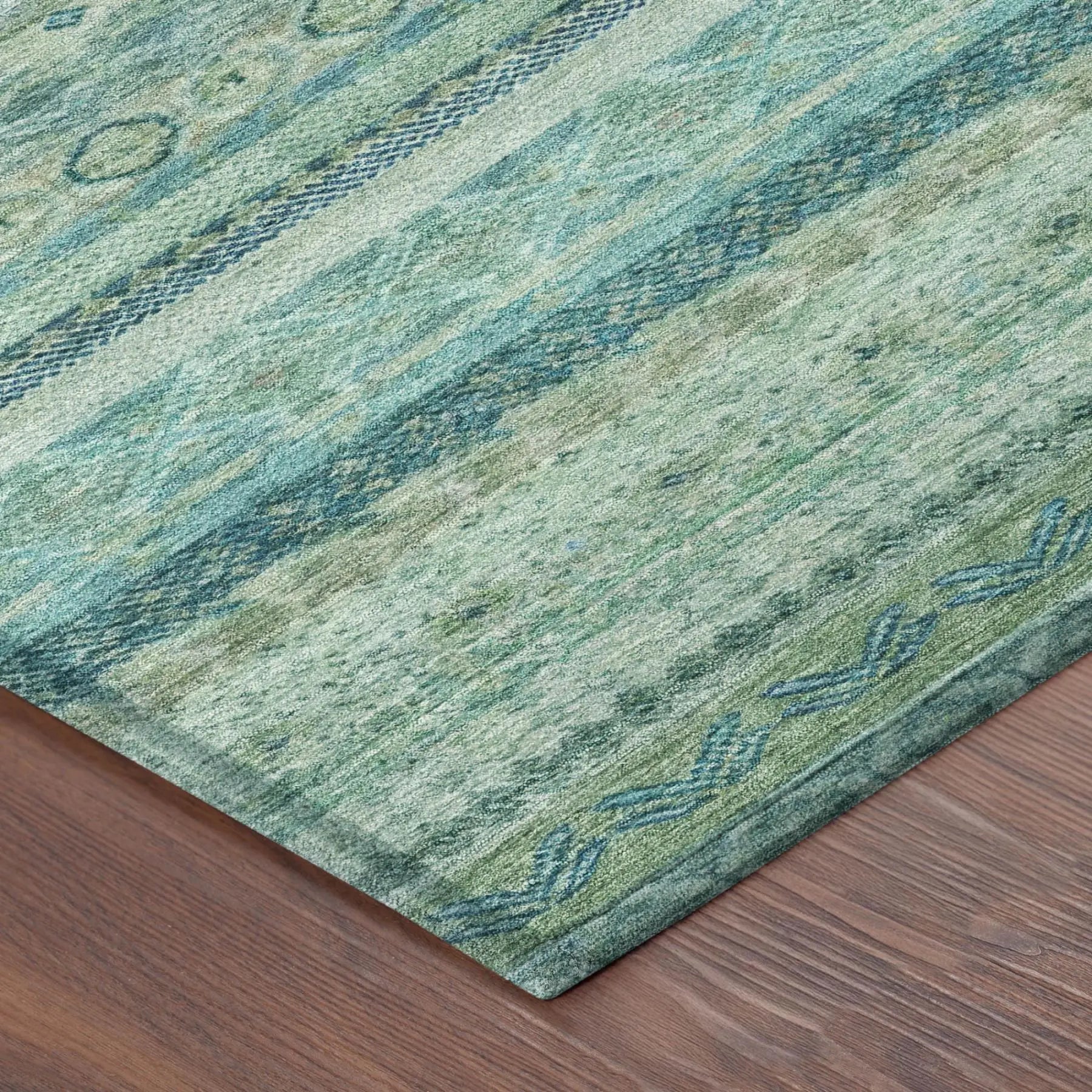 10' X 14' Teal Blue And Blue Striped Washable Indoor Outdoor Area Rug Homeroots Outdoor