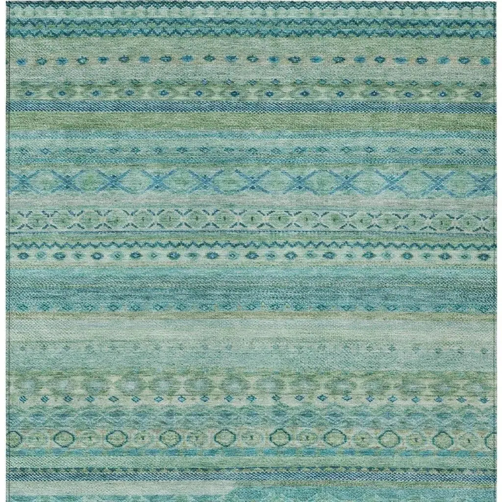 10' X 14' Teal Blue And Blue Striped Washable Indoor Outdoor Area Rug Homeroots Outdoor