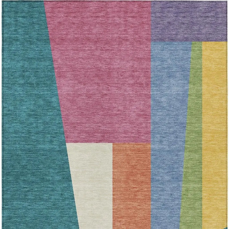 10' X 14' Teal Blue And Blush Geometric Washable Indoor Outdoor Area Rug Homeroots Outdoor