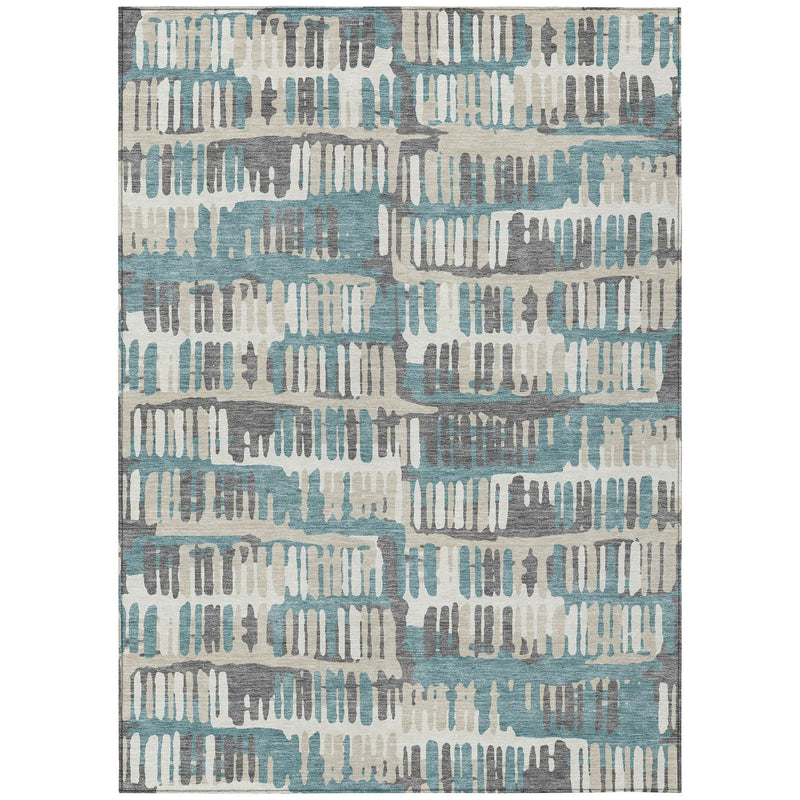 10' X 14' Teal Blue And Brown Abstract Washable Indoor Outdoor Area Rug Homeroots Outdoor