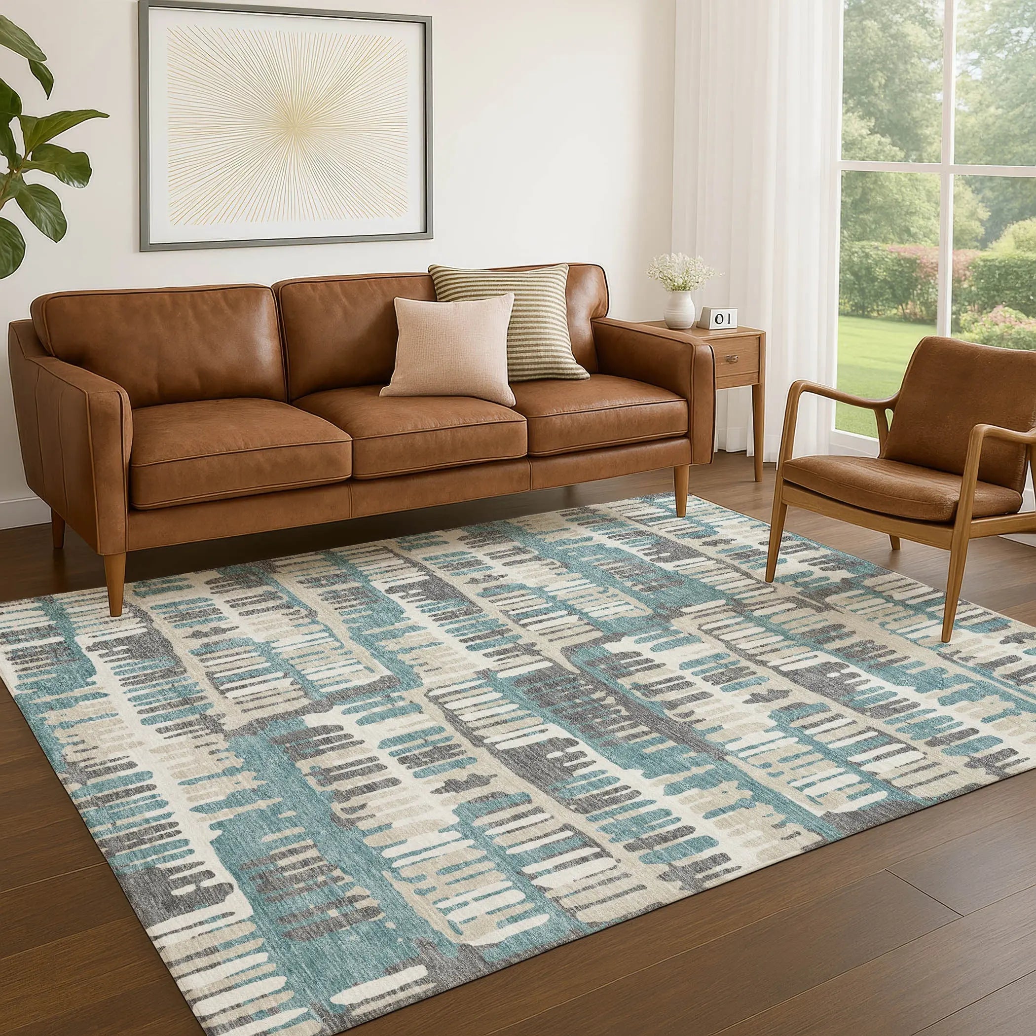 10' X 14' Teal Blue And Brown Abstract Washable Indoor Outdoor Area Rug Homeroots Outdoor