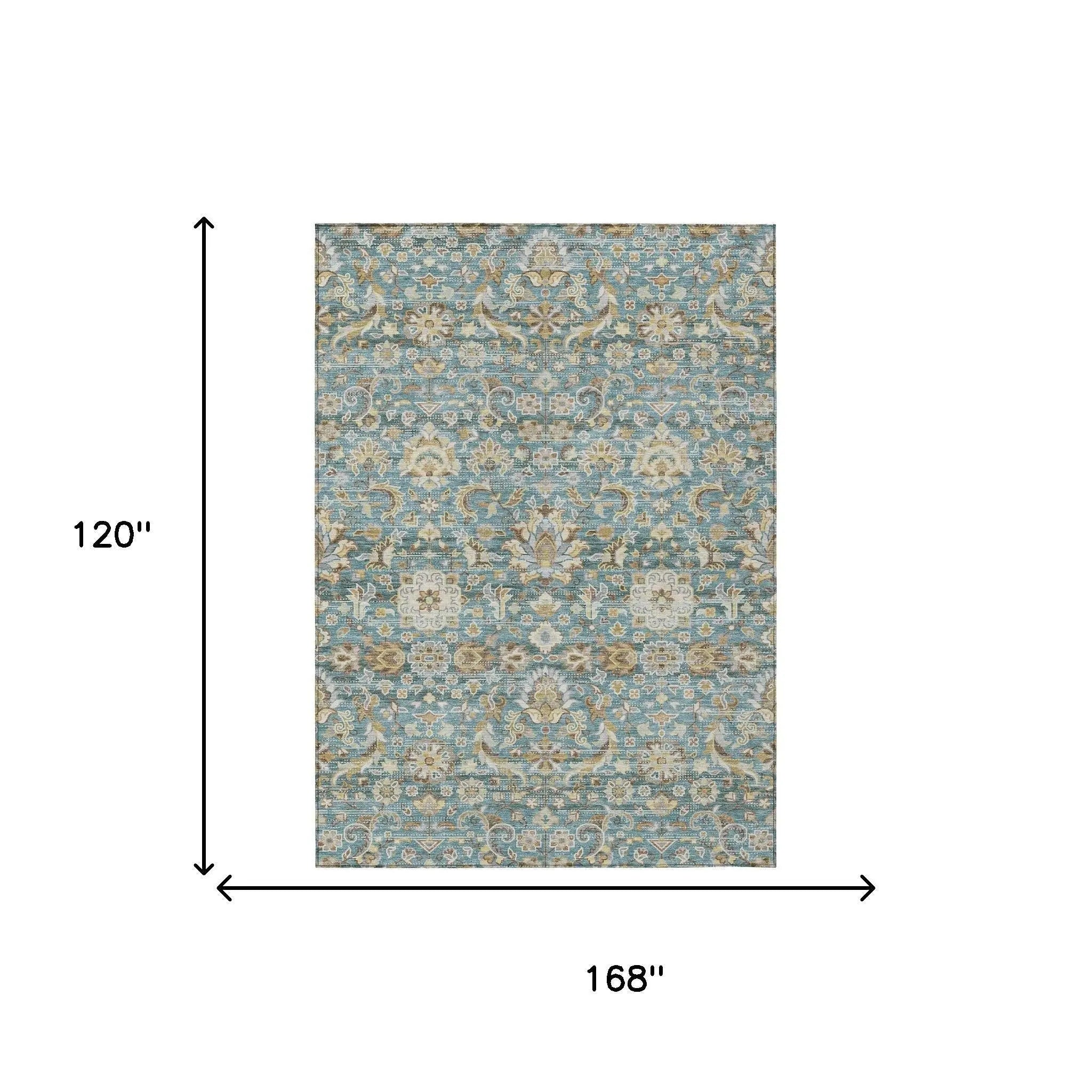10' X 14' Teal Blue And Brown Floral Medallion Washable Indoor Outdoor Area Rug Homeroots Outdoor