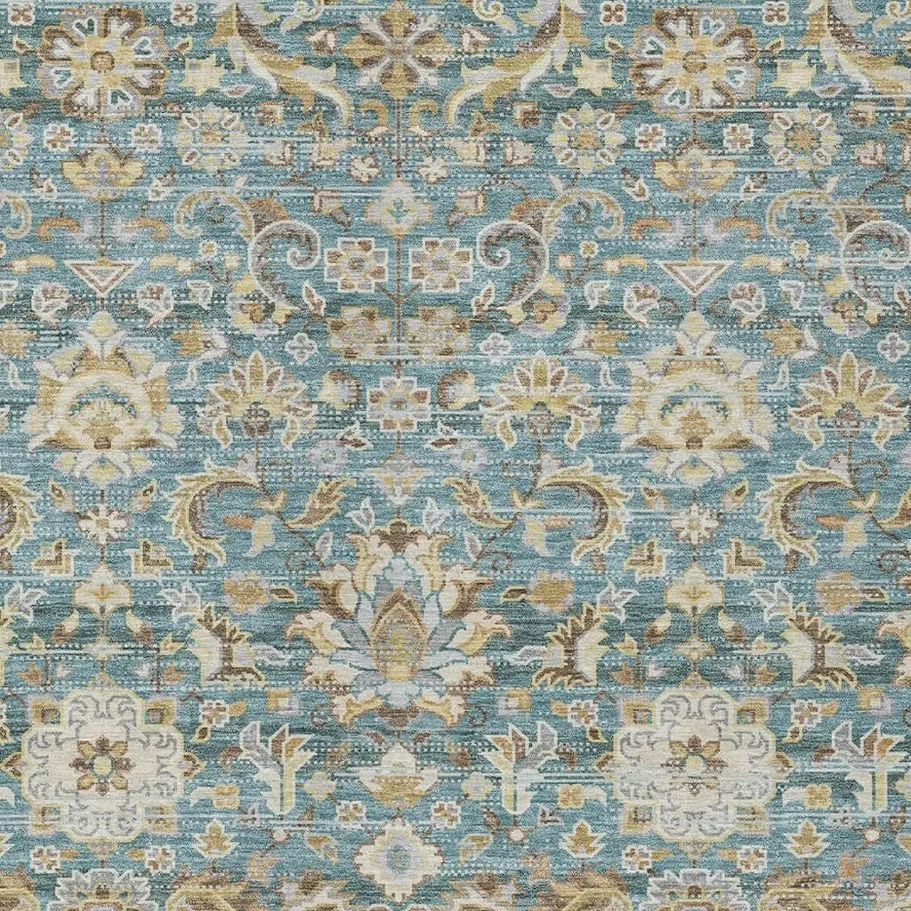 10' X 14' Teal Blue And Brown Floral Medallion Washable Indoor Outdoor Area Rug Homeroots Outdoor