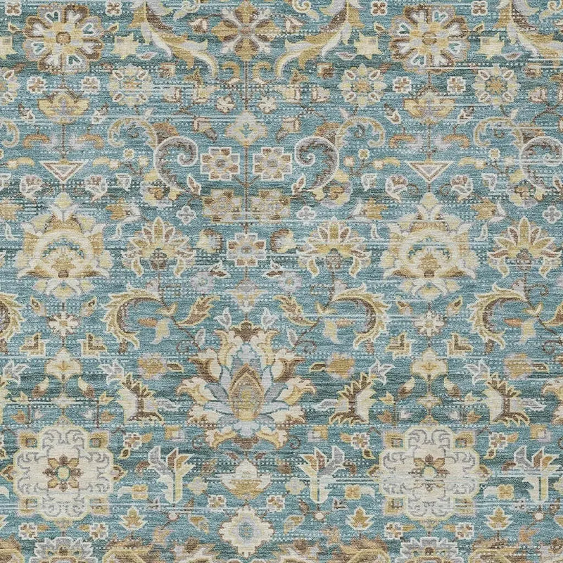 10' X 14' Teal Blue And Brown Floral Medallion Washable Indoor Outdoor Area Rug Homeroots Outdoor