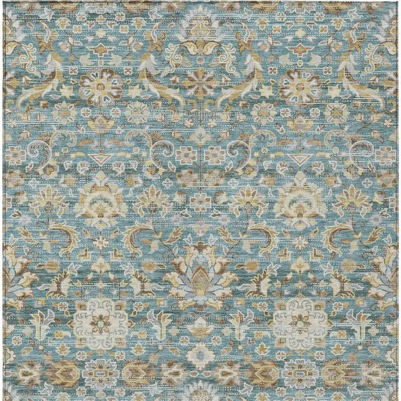 10' X 14' Teal Blue And Brown Floral Medallion Washable Indoor Outdoor Area Rug Homeroots Outdoor