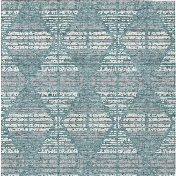 10' X 14' Teal Blue And Brown Geometric Washable Indoor Outdoor Area Rug Homeroots Outdoor