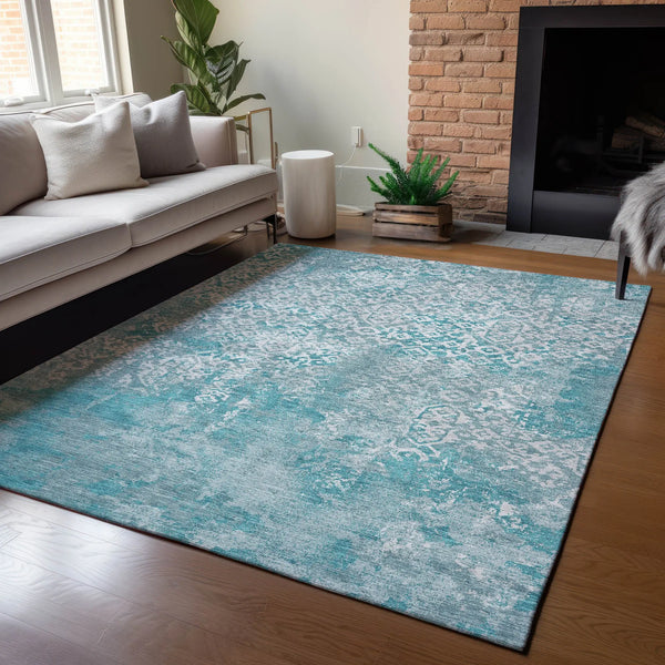 10' X 14' Teal Blue And Brown Oriental Washable Indoor Outdoor Area Rug Homeroots Outdoor