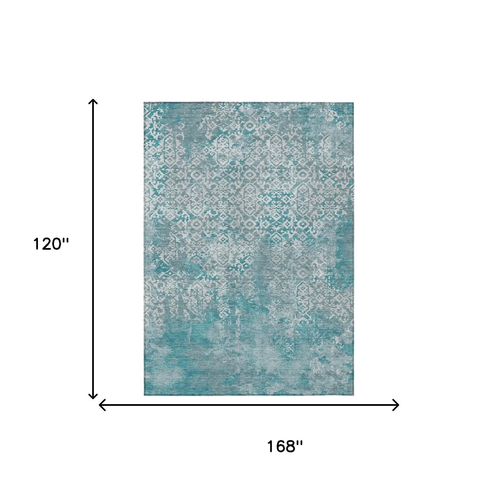 10' X 14' Teal Blue And Brown Oriental Washable Indoor Outdoor Area Rug Homeroots Outdoor