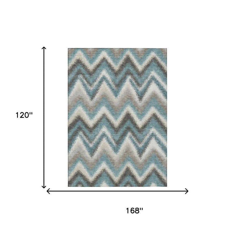 10' X 14' Teal Blue And Charcoal Geometric Washable Indoor Outdoor Area Rug Homeroots Outdoor