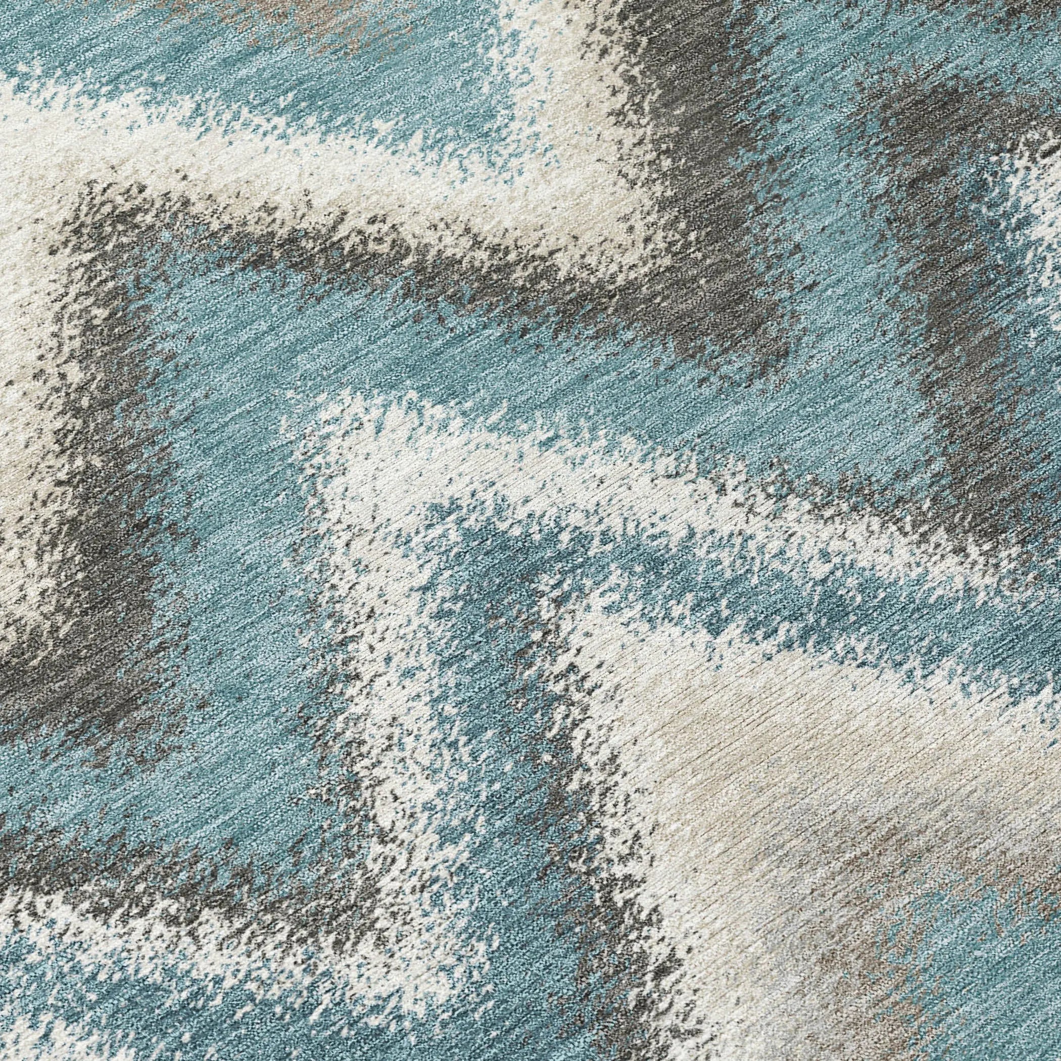 10' X 14' Teal Blue And Charcoal Geometric Washable Indoor Outdoor Area Rug Homeroots Outdoor