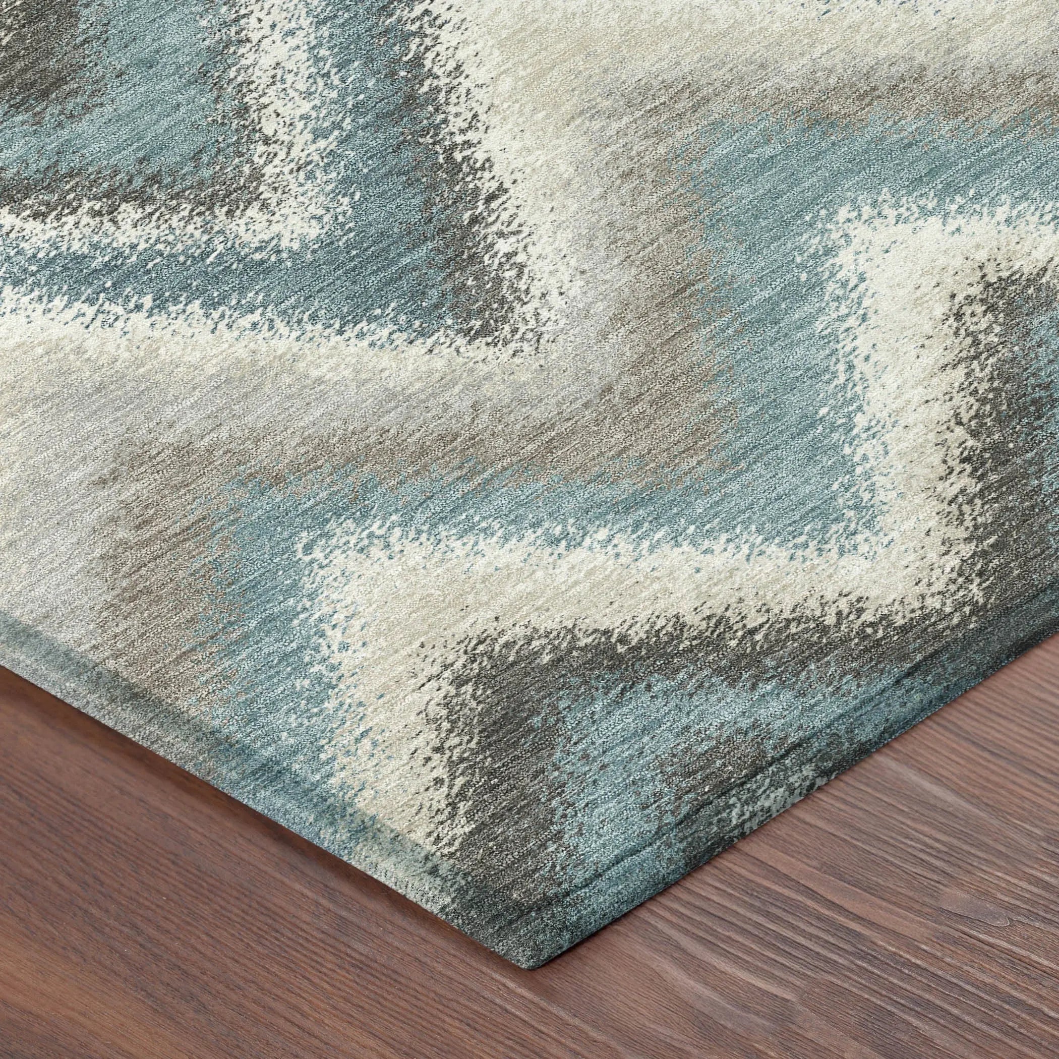 10' X 14' Teal Blue And Charcoal Geometric Washable Indoor Outdoor Area Rug Homeroots Outdoor
