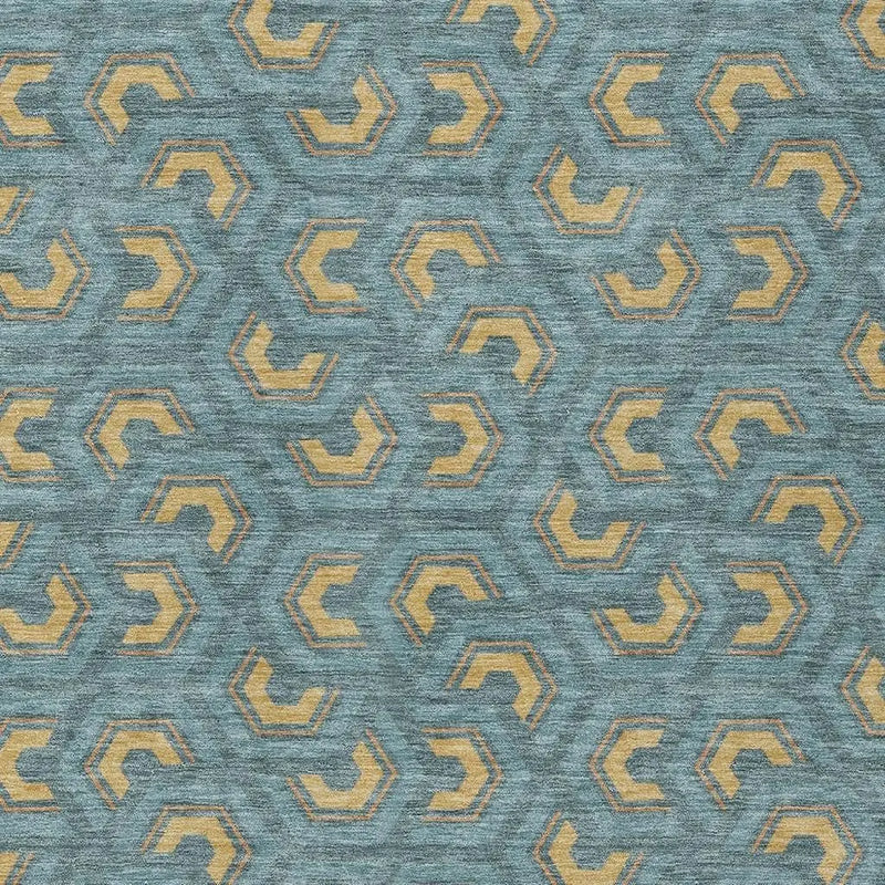 10' X 14' Teal Blue And Copper Geometric Washable Indoor Outdoor Area Rug Homeroots Outdoor