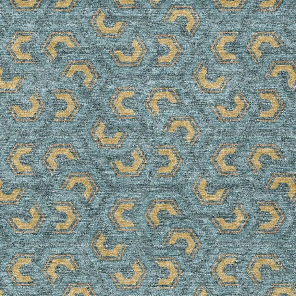 10' X 14' Teal Blue And Copper Geometric Washable Indoor Outdoor Area Rug Homeroots Outdoor