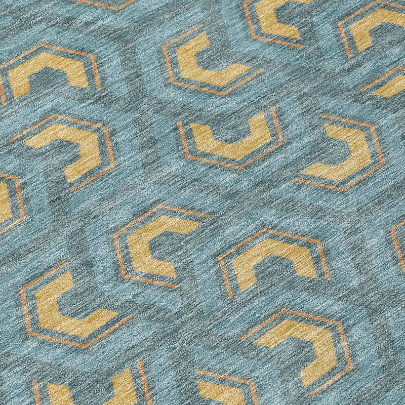 10' X 14' Teal Blue And Copper Geometric Washable Indoor Outdoor Area Rug Homeroots Outdoor