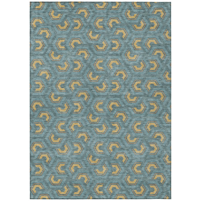 10' X 14' Teal Blue And Copper Geometric Washable Indoor Outdoor Area Rug Homeroots Outdoor