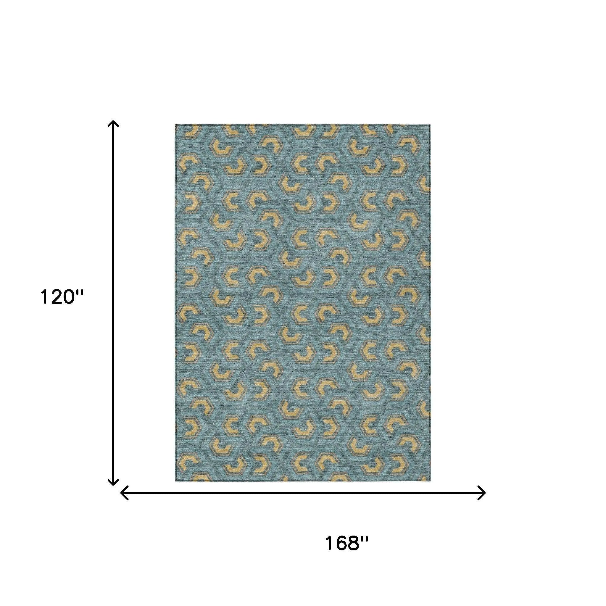 10' X 14' Teal Blue And Copper Geometric Washable Indoor Outdoor Area Rug Homeroots Outdoor