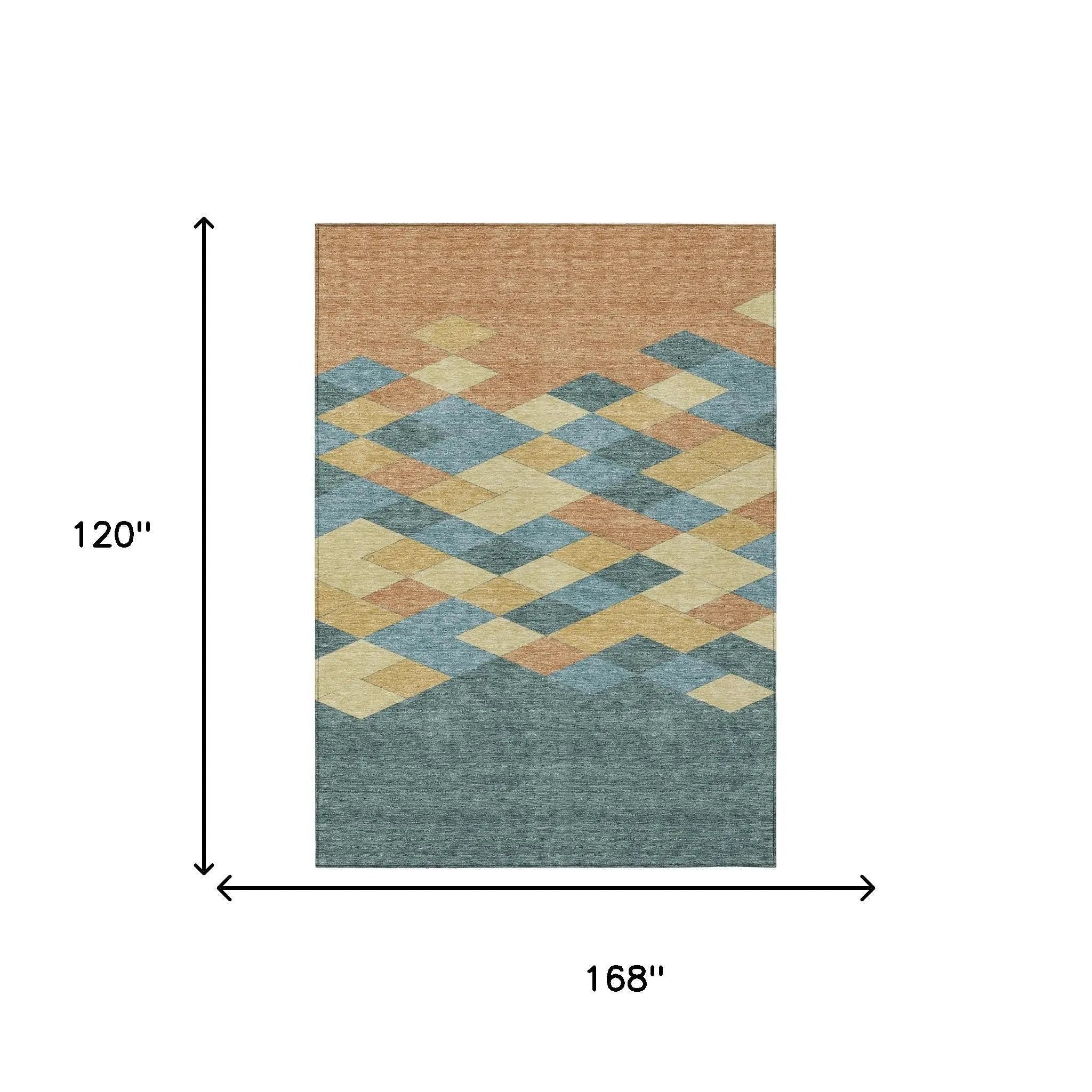 10' X 14' Teal Blue And Copper Geometric Washable Indoor Outdoor Area Rug Homeroots Outdoor