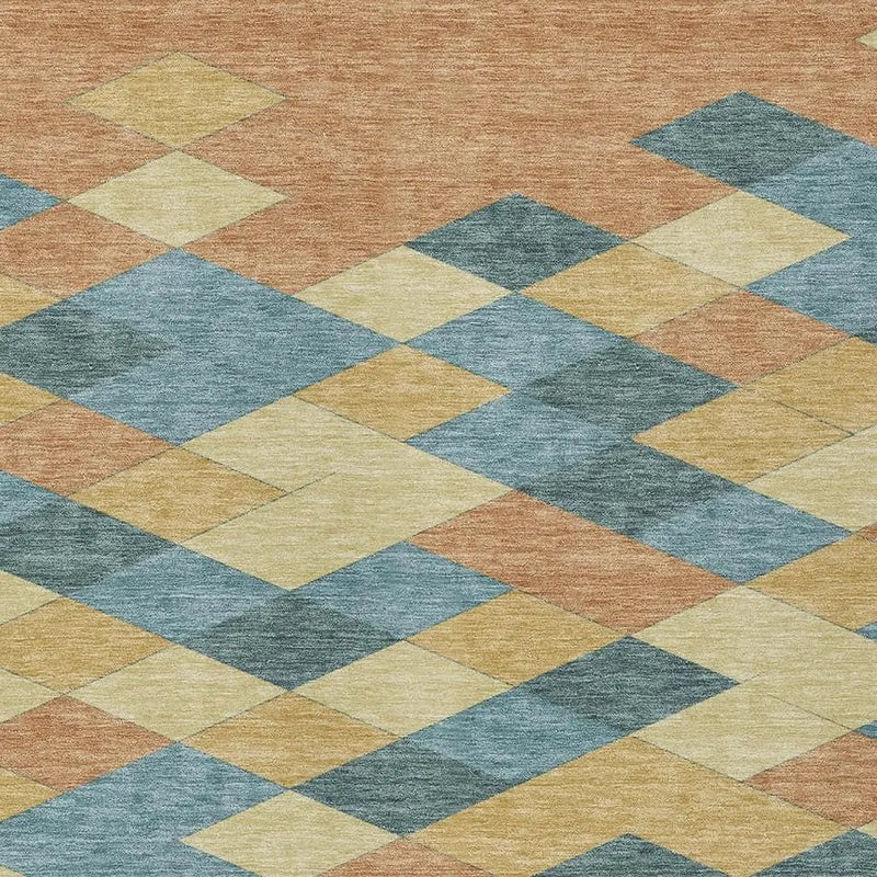 10' X 14' Teal Blue And Copper Geometric Washable Indoor Outdoor Area Rug Homeroots Outdoor