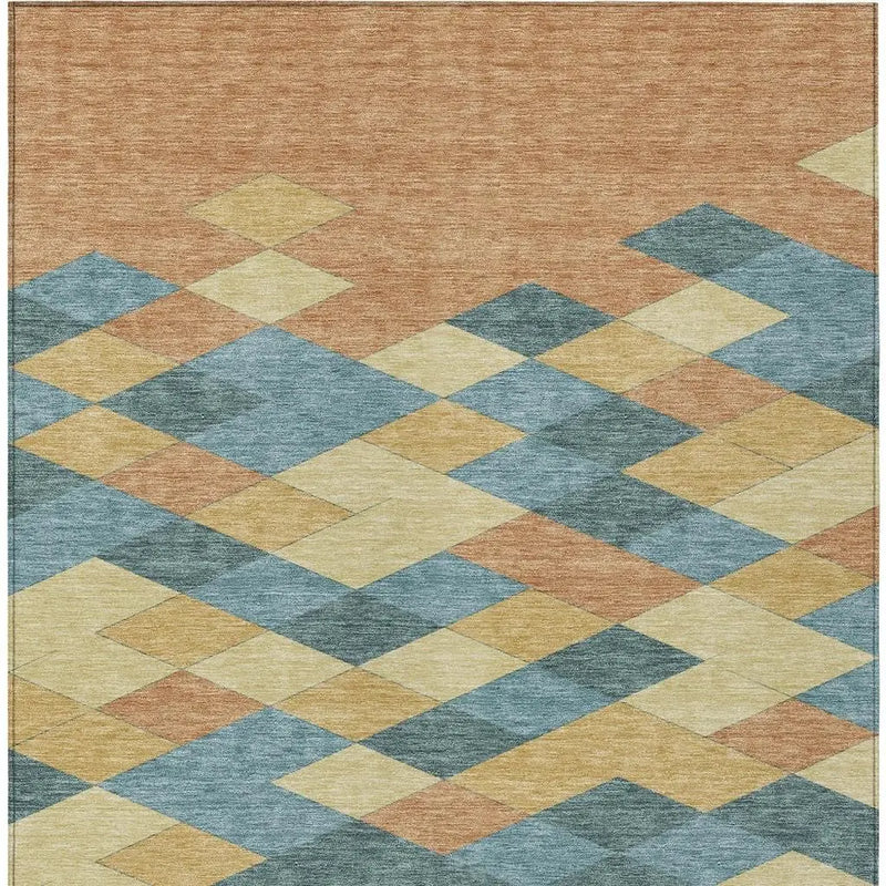 10' X 14' Teal Blue And Copper Geometric Washable Indoor Outdoor Area Rug Homeroots Outdoor