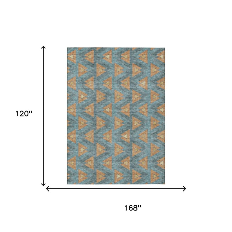 10' X 14' Teal Blue And Copper Geometric Washable Indoor Outdoor Area Rug Homeroots Outdoor