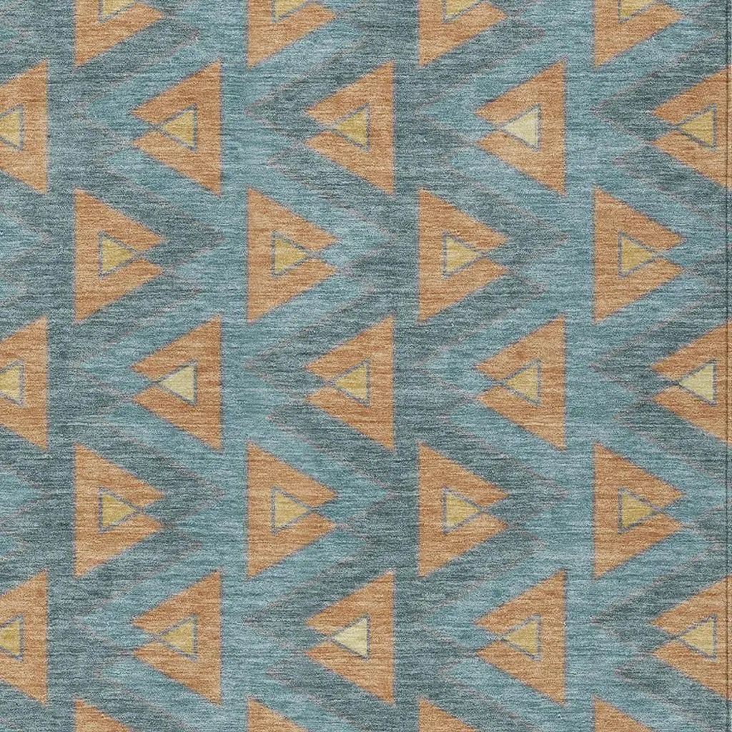 10' X 14' Teal Blue And Copper Geometric Washable Indoor Outdoor Area Rug Homeroots Outdoor