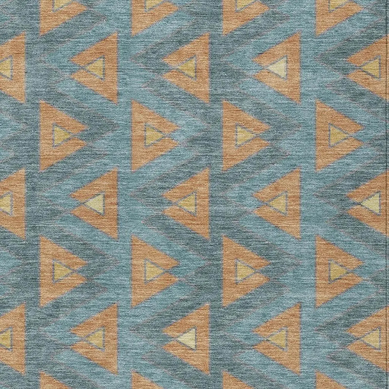 10' X 14' Teal Blue And Copper Geometric Washable Indoor Outdoor Area Rug Homeroots Outdoor
