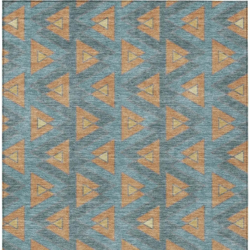 10' X 14' Teal Blue And Copper Geometric Washable Indoor Outdoor Area Rug Homeroots Outdoor