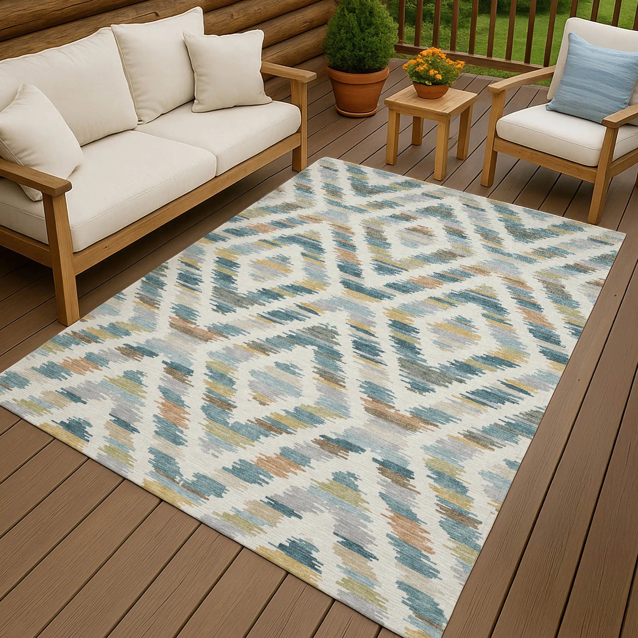 10' X 14' Teal Blue And Copper Tribal Washable Indoor Outdoor Area Rug Homeroots Outdoor