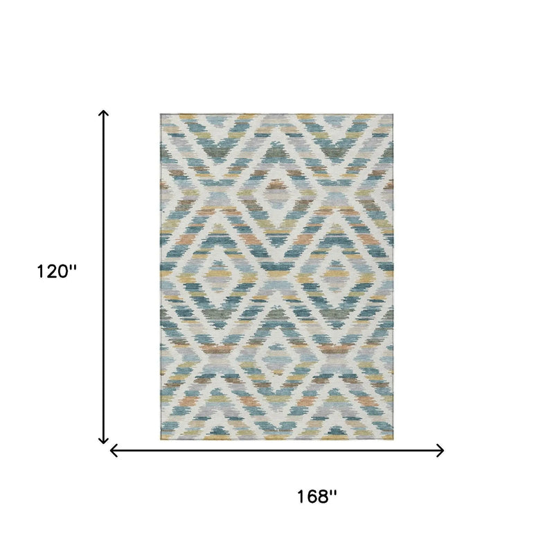10' X 14' Teal Blue And Copper Tribal Washable Indoor Outdoor Area Rug Homeroots Outdoor