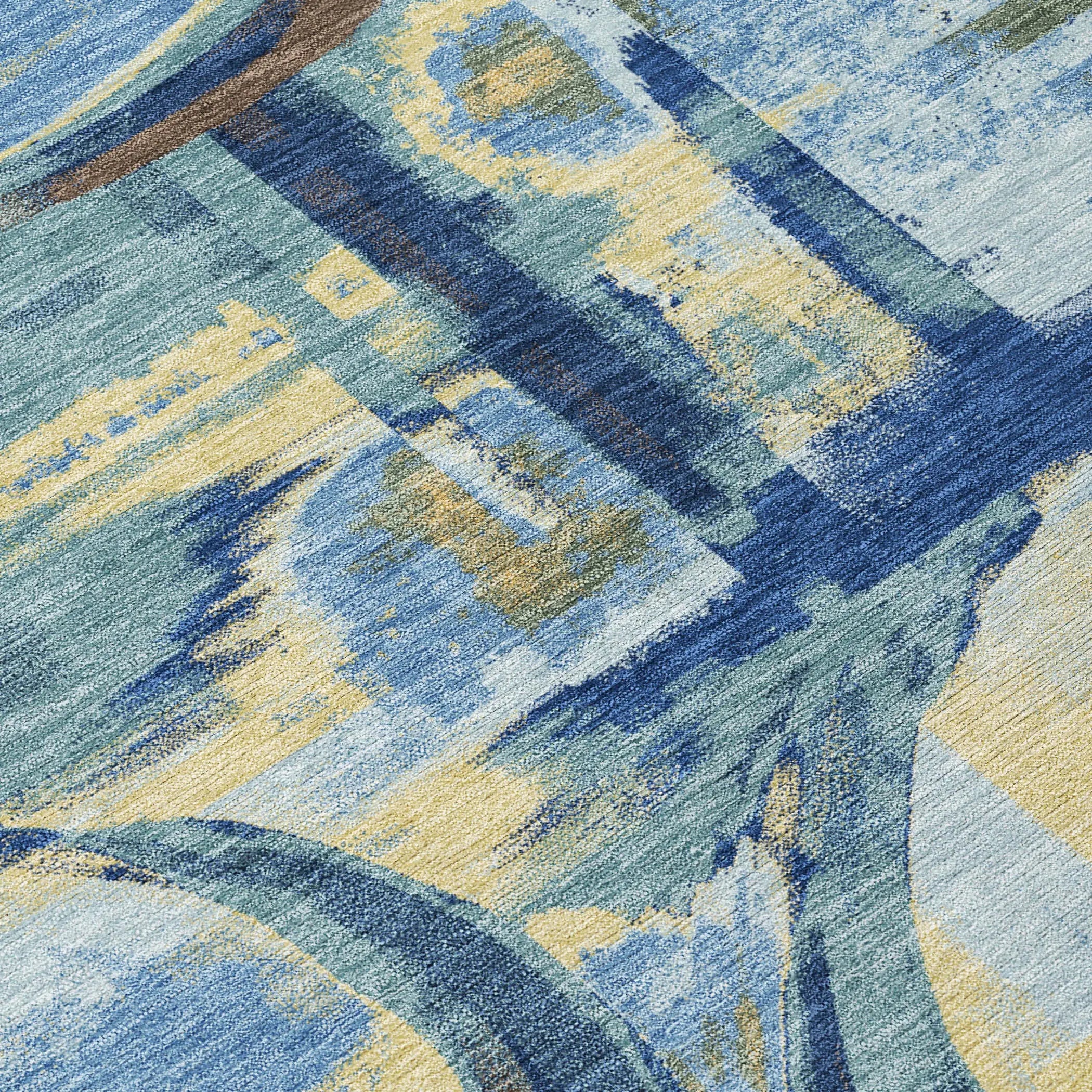 10' X 14' Teal Blue And Denim Blue Abstract Washable Indoor Outdoor Area Rug Homeroots Outdoor