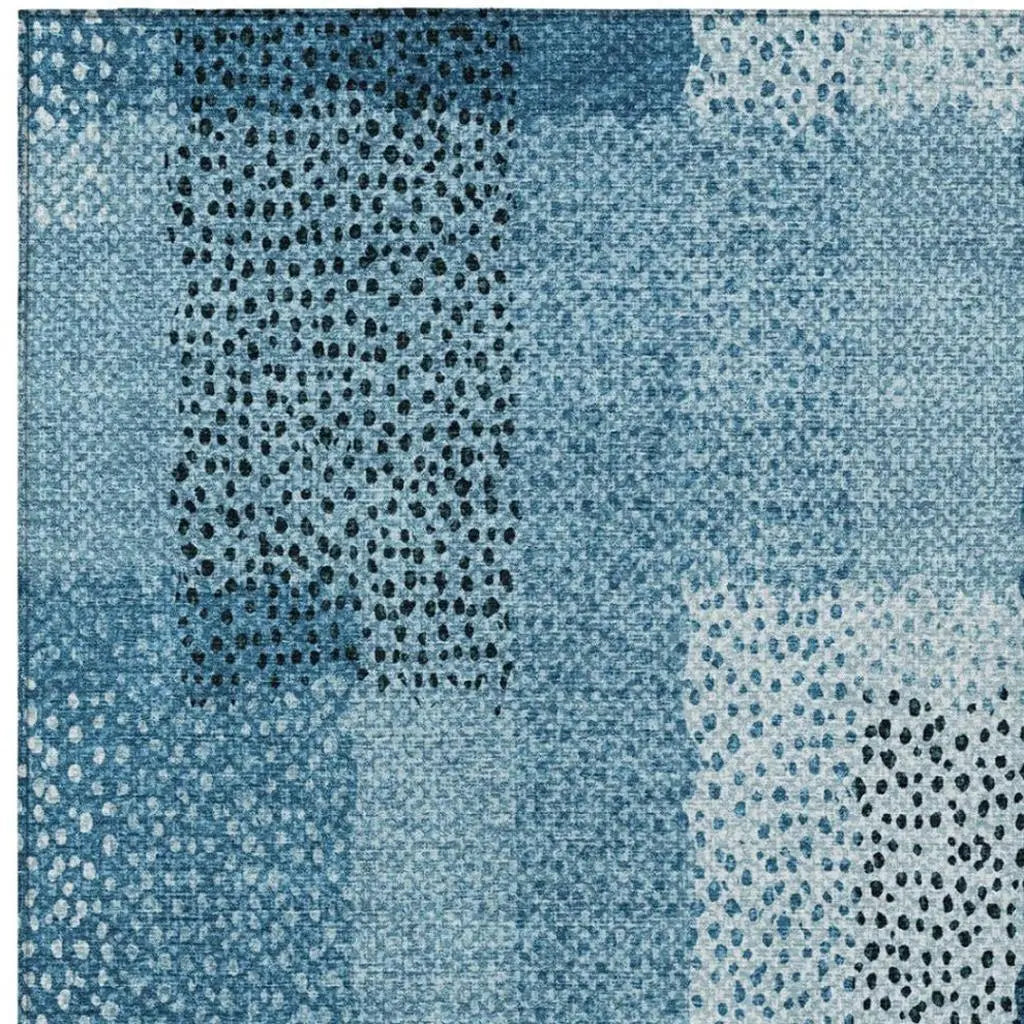 10' X 14' Teal Blue And Denim Blue Abstract Washable Indoor Outdoor Area Rug Homeroots Outdoor