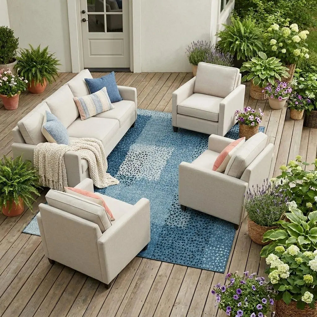 10' X 14' Teal Blue And Denim Blue Abstract Washable Indoor Outdoor Area Rug Homeroots Outdoor