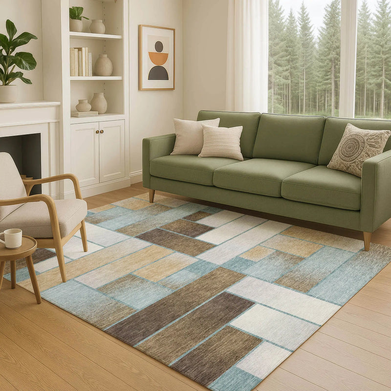 10' X 14' Teal Blue And Gold Geometric Washable Indoor Outdoor Area Rug Homeroots Outdoor