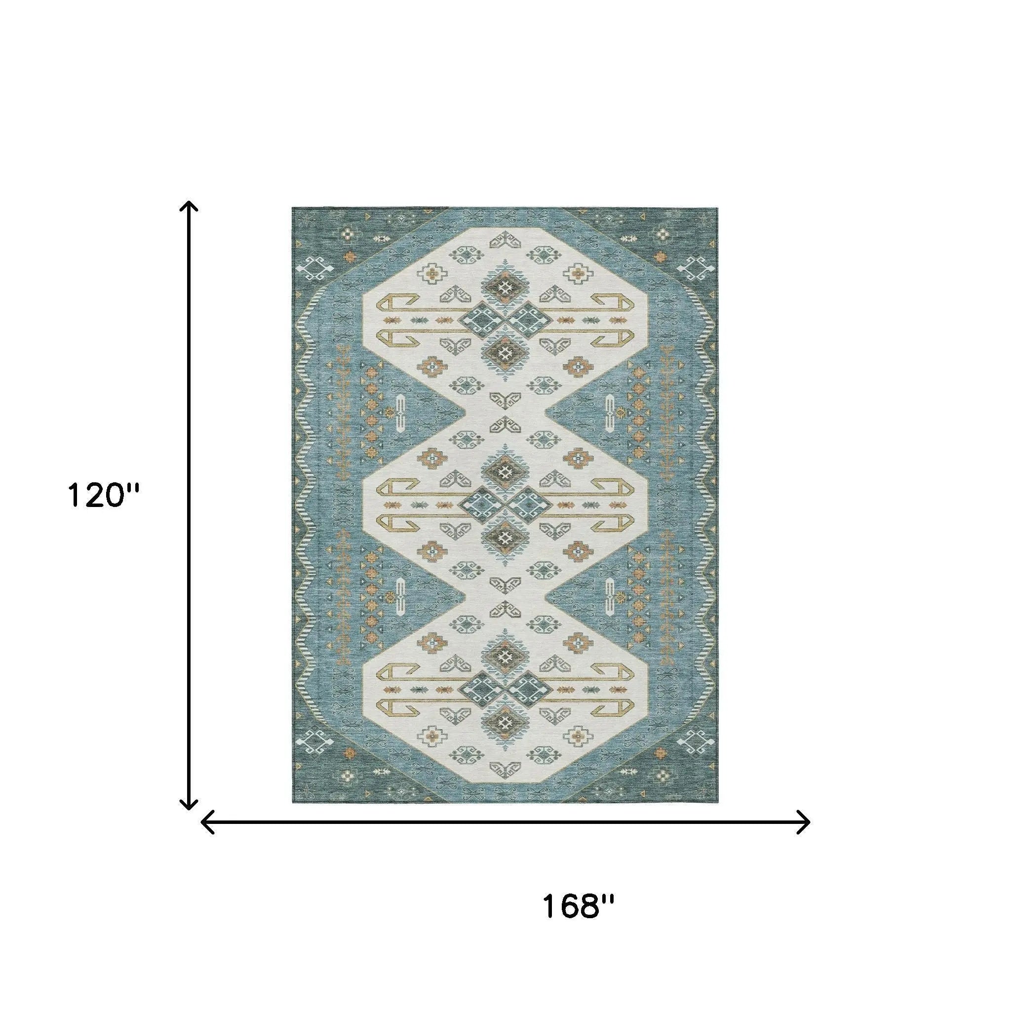 10' X 14' Teal Blue And Gold Geometric Washable Indoor Outdoor Area Rug Homeroots Outdoor