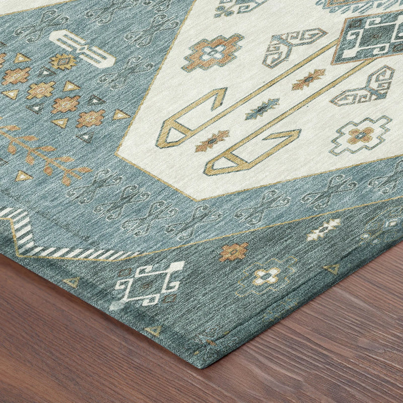 10' X 14' Teal Blue And Gold Geometric Washable Indoor Outdoor Area Rug Homeroots Outdoor