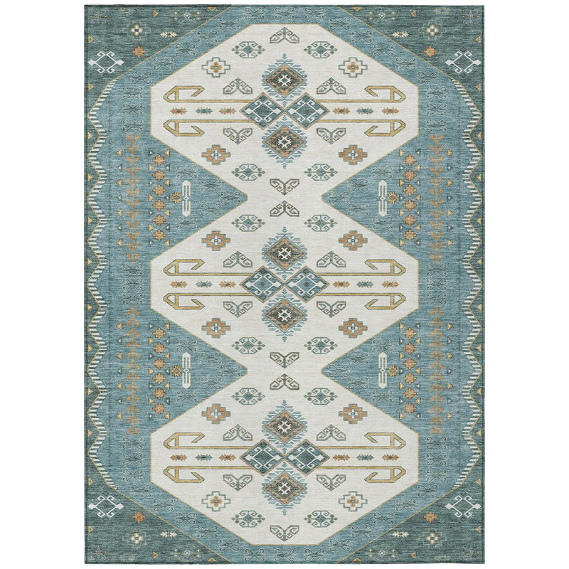 10' X 14' Teal Blue And Gold Geometric Washable Indoor Outdoor Area Rug Homeroots Outdoor