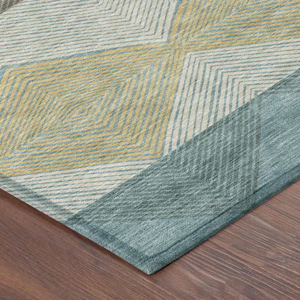 10' X 14' Teal Blue And Gold Geometric Washable Indoor Outdoor Area Rug Homeroots Outdoor