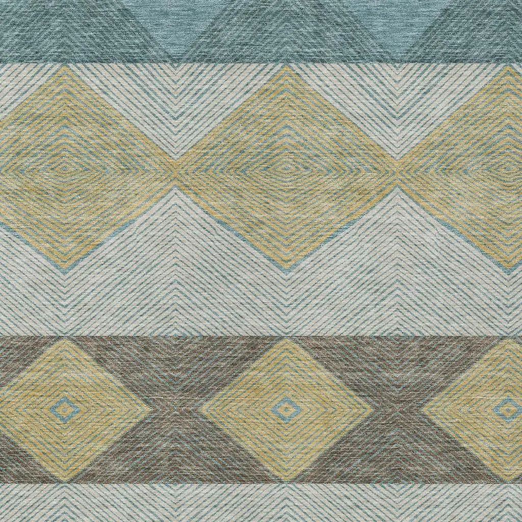 10' X 14' Teal Blue And Gold Geometric Washable Indoor Outdoor Area Rug Homeroots Outdoor