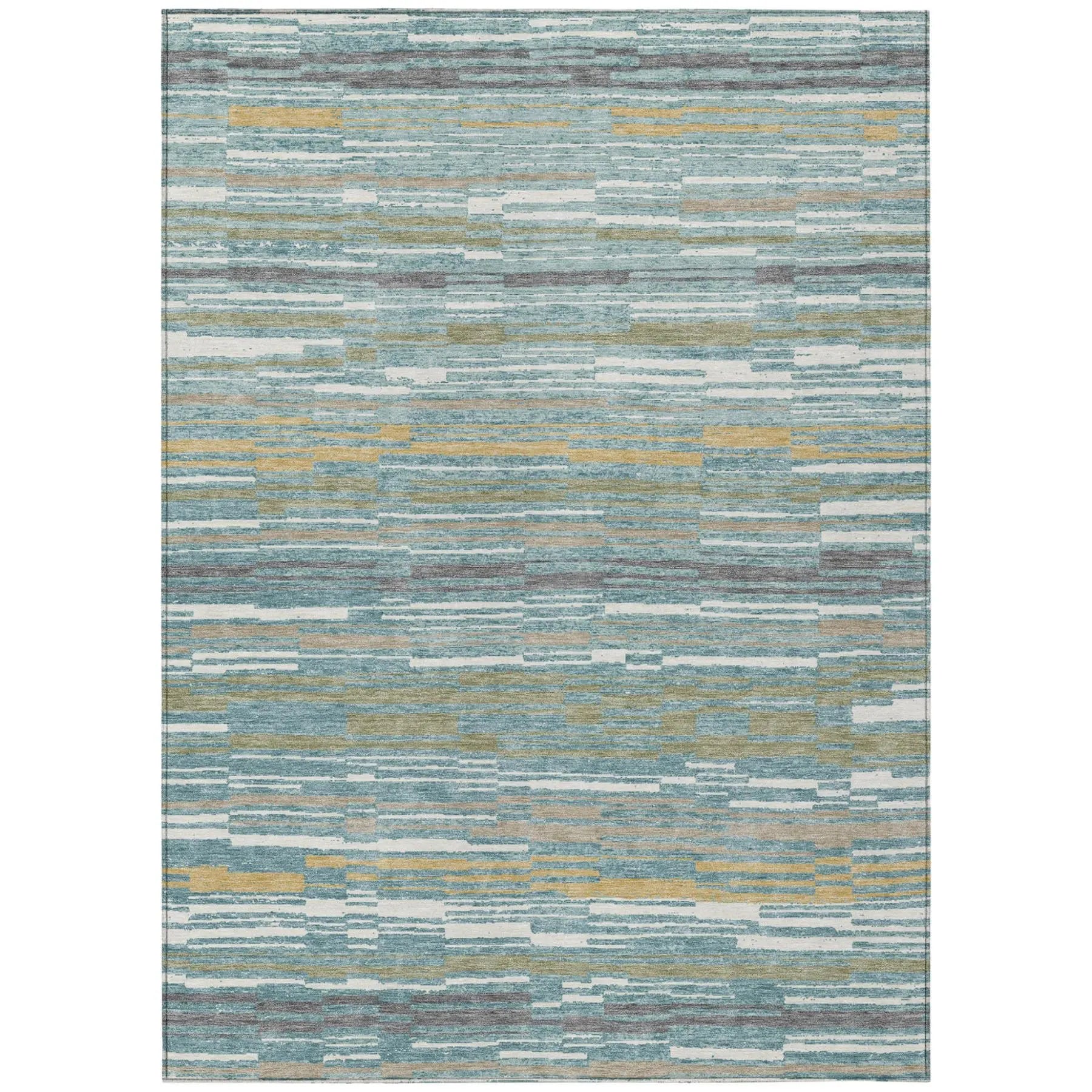 10' X 14' Teal Blue And Gold Striped Washable Indoor Outdoor Area Rug Homeroots Outdoor