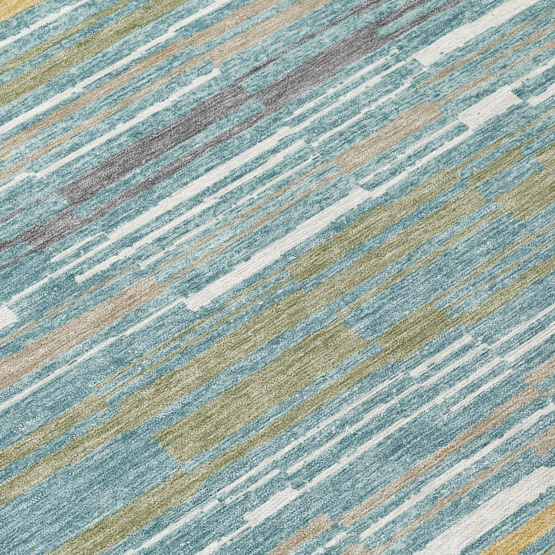 10' X 14' Teal Blue And Gold Striped Washable Indoor Outdoor Area Rug Homeroots Outdoor