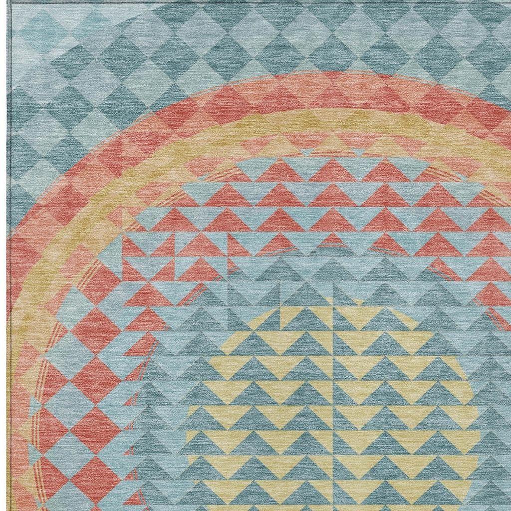 10' X 14' Teal Blue And Granite Gray Geometric Washable Indoor Outdoor Area Rug Homeroots Outdoor
