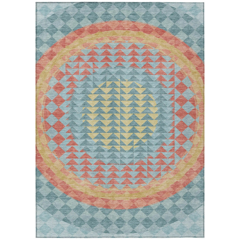 10' X 14' Teal Blue And Granite Gray Geometric Washable Indoor Outdoor Area Rug Homeroots Outdoor