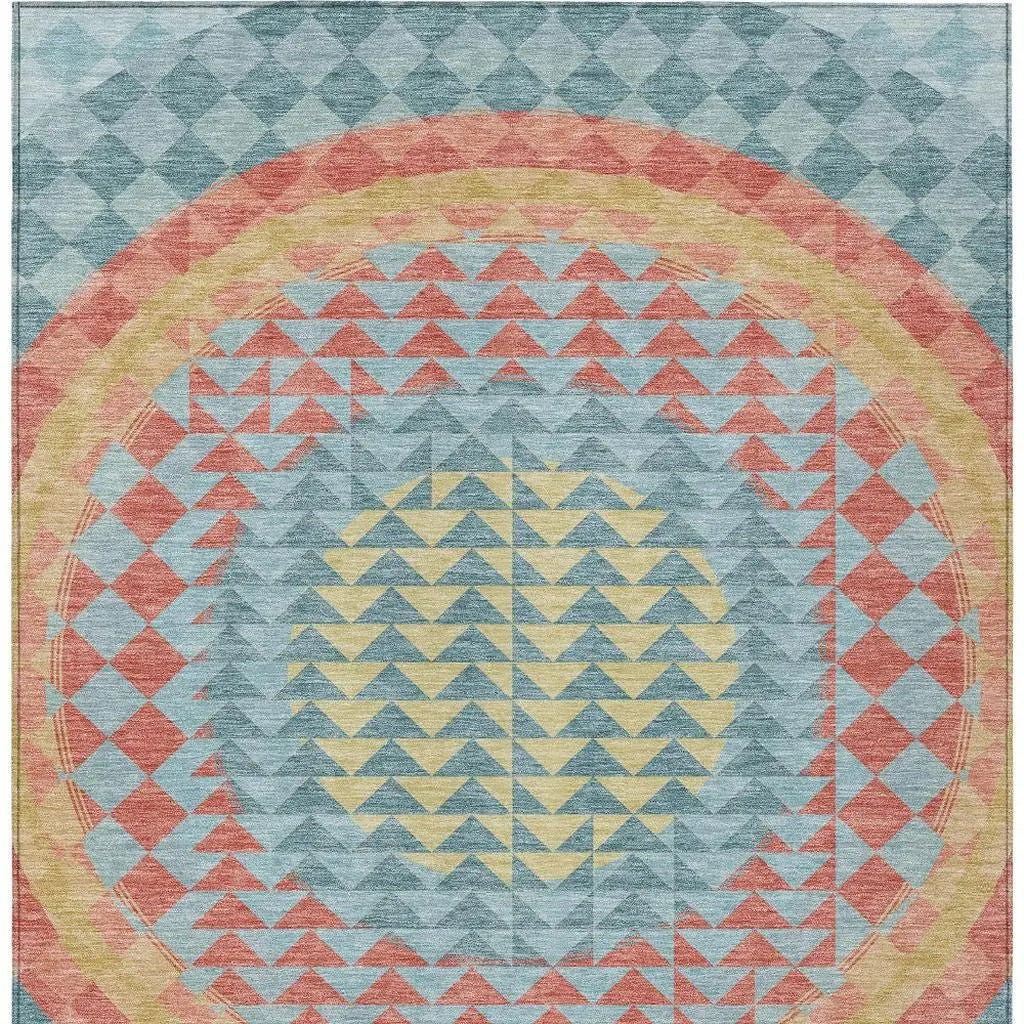 10' X 14' Teal Blue And Granite Gray Geometric Washable Indoor Outdoor Area Rug Homeroots Outdoor