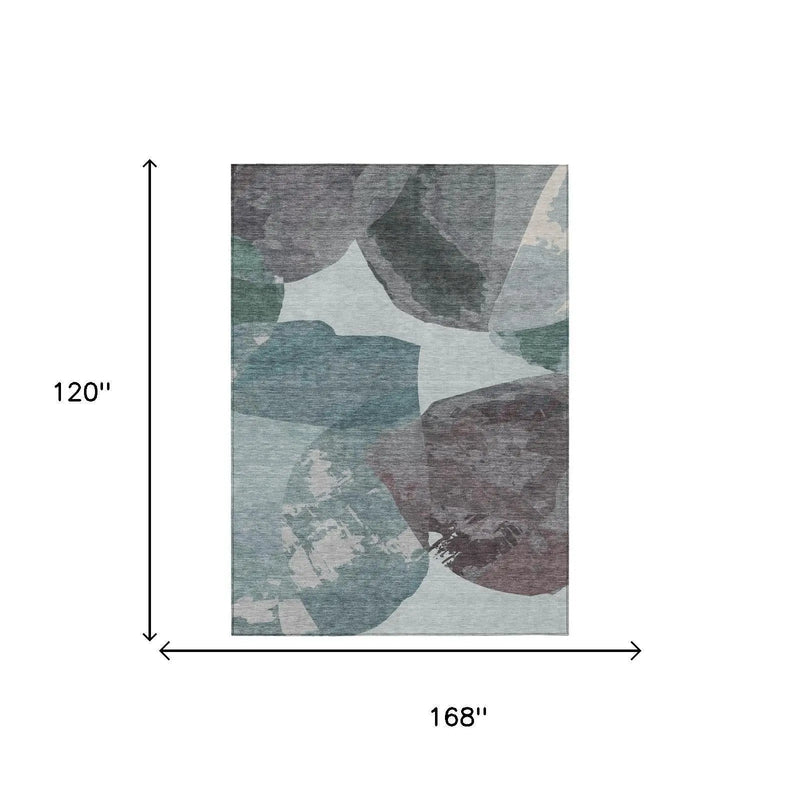10' X 14' Teal Blue And Graphite Abstract Washable Indoor Outdoor Area Rug Homeroots Outdoor