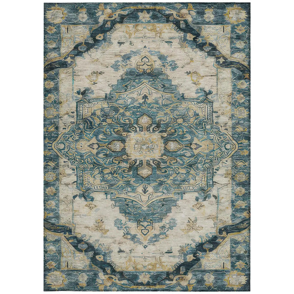 10' X 14' Teal Blue And Graphite Floral Medallion Washable Indoor Outdoor Area Rug Homeroots Outdoor