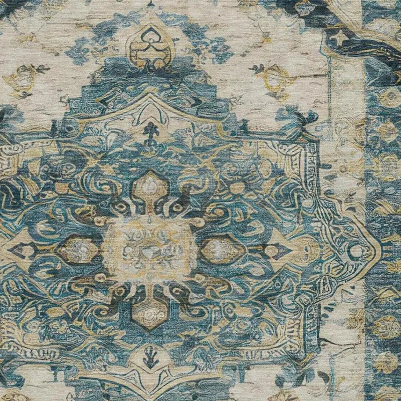 10' X 14' Teal Blue And Graphite Floral Medallion Washable Indoor Outdoor Area Rug Homeroots Outdoor